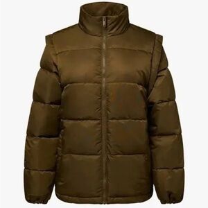 WeWoreWhat NWT Revolve Green Olive Puffer Jacket Vest Size XSmall Zip Off Sleeve